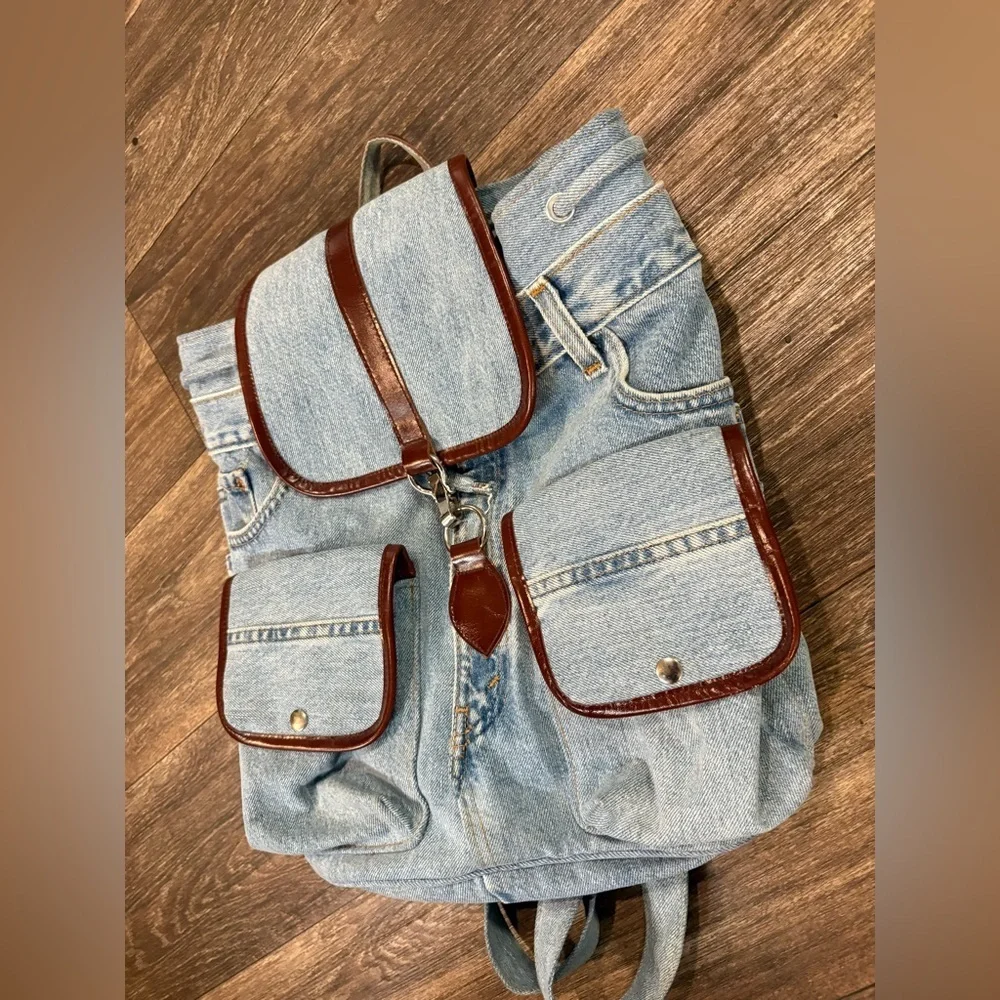 Vintage Levi’s Denim Rucksack Custom Made Backpack Bag Light Wash Handmade Y2K